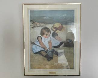 W28 - $15. Framed Print of "Children Playing on the Beach" by Mary Cassatt. Measures 22" x 28" framed.