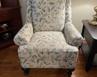 W60 - $50 Smith Brother of Berne Upholstered Side Chair. (This is was where the doggy liked to sit and has significant wear $50 - left chair in photo). Measures 29.5" wide x 37.5" deep x 37.5" tall.