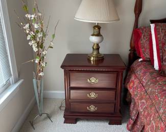 W11 - $100 PAIR of Wooden Nightstands with 3 drawers each. Measures 24" wide x 16" deep x 26" tall.