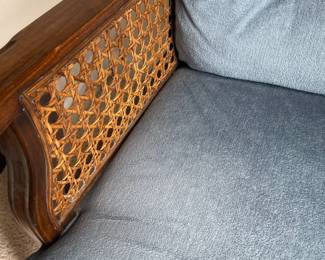W10 - $50. Upholstered Caned Side Chair. Measures 25" wide x 24" deep x 32" tall.