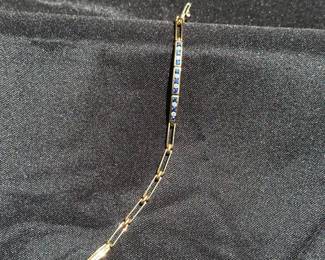 J34 - $2,350. Tiffany & Co. 750 France. Diamond & Sapphire Link Bracelet. 7.5" long.