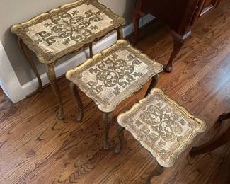 W7 - $150. Set of 3 Vintage BUSA Nesting Tables. Made in Italy. Largest measures 21" wide x 14" deep x 22.25" tall. All sturdy and in excellent condition!