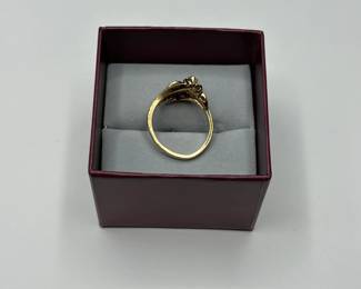 J6 - $300. Size 8.5. 14 kt gold ring with small gemstones (missing 1)