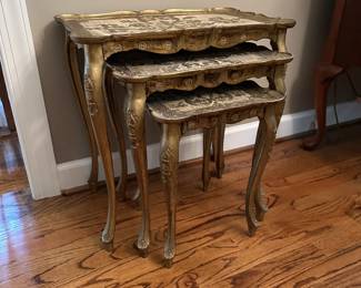 W7 - $150. Set of 3 Vintage BUSA Nesting Tables. Made in Italy. Largest measures 21" wide x 14" deep x 22.25" tall. All sturdy and in excellent condition!