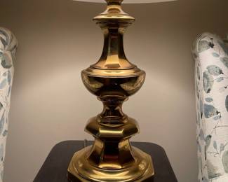 W63 - $35. Brass Table Lamp measures 31" tall. Shade is good! Brass has a bit of minor bubbling in the finish. See photos.