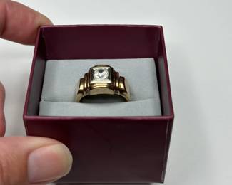 J7 - $425. Size 10. Mens 14kt gold ring with diamond. (Diamond has somehow been scratched on the top the whole way around)