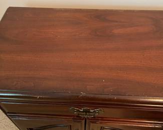 W11 - $100 PAIR of Wooden Nightstands with 3 drawers each. Measures 24" wide x 16" deep x 26" tall.