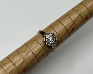 J5 - $150. Size 6. Beautiful 14kt gold Art Deco Setting (needs to be Rhodium Plated) with small diamond.