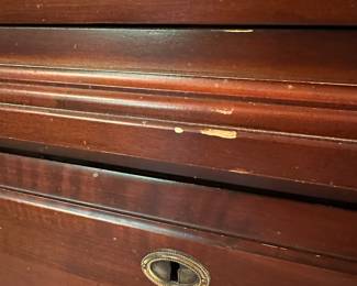 W66 - $300. Newport Cabinet - Solid Wood Furniture. Chest of Drawers. Measures 24.5" x 19" deep x 58.25" tall. All drawers slide. SOLID - sturdy piece! Does have some scratches / marks from use.