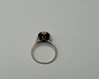 J5 - $150. Size 6. Beautiful 14kt gold Art Deco Setting (needs to be Rhodium Plated) with small diamond.