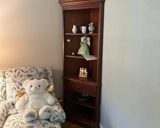 W64 - *2 Available* $150 Each. American Drew Corner Cabinet (with false drawer) Measures 29" wide x 19.75" deep x 78.25" tall. Both are in excellent vintage condition. All shelves are adjustable.