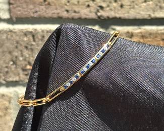J34 - $2,350. Tiffany & Co. 750 France. Diamond & Sapphire Link Bracelet. 7.5" long.
