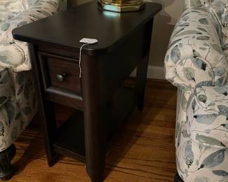 W62 - $95. Single Slim Side Table. Measures 13" wide x 26" deep x 24.5" tall. Very solid table with single drawer.