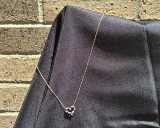 J35 - $900. 18kt gold Diamond Sapphire Heart Pendant Necklace. Stamped "Tiffany & Co. 750" on necklace & pendant. Necklace is 16.5" long.