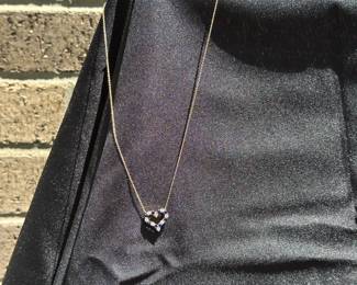 J35 - $900. 18kt gold Diamond Sapphire Heart Pendant Necklace. Stamped "Tiffany & Co. 750" on necklace & pendant. Necklace is 16.5" long.