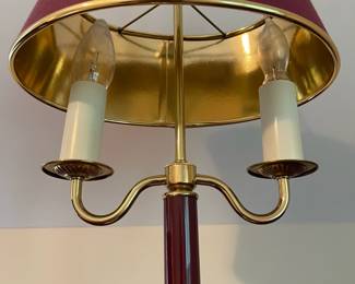 W24 - $35. Beacon House Brass Table Lamp. Measures 17" tall. Shade is in good condition!