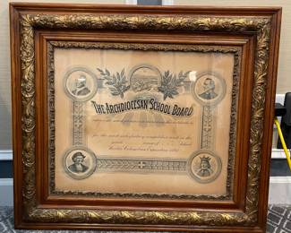W49 - $75. "The Archdiocesan School Board" 1893 Certificate. Framed it measures 32" x 28".