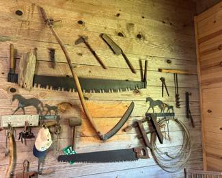 antique tools and rustic decor