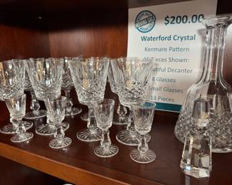 Waterford Crystal 8 glasses, 4 small glasses and a decanter with stopper. All in perfect condition.