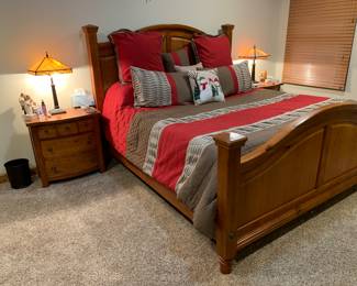 King size bed, 2 bedside tables, dresser & mirror, and dresser.
