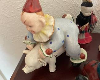 Vintage Occupied Japan Clown riding piggy
