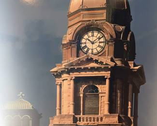 Large original photograph of downtown Fort Worth clock tower.