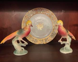 Brad Keller pair of 6" exotic birds figurine signed