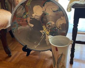 Hand painted and Sculpted pottery Signed