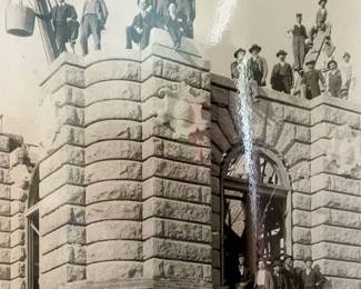 Large black and white photo of the men who built Fort Worth.