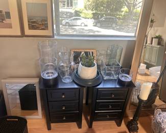 Selection of vases and plants and pair of bed side drawers