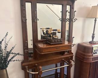 Large antique hall tree. 86 tallest point. 42 widest point, depth 12