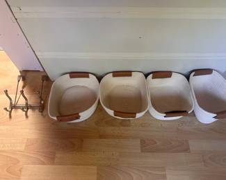 Canvas storage containers. Over door towel hooks