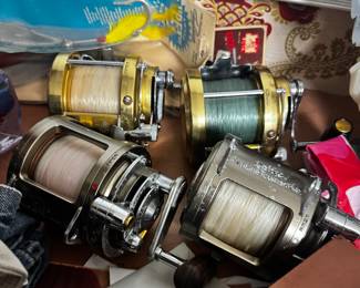 Heavy duty Deep Sea Fishing equiptment, lures, reels and rods inc Daiwa Sealine Tournament fishing reel, Shimano Torium, Penn International,