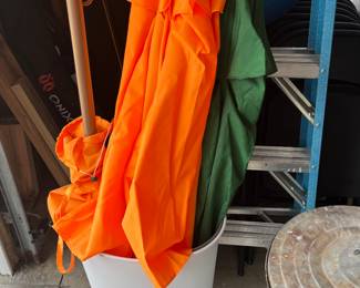 2 Beach umbrellas with screw in anchors - orange & green