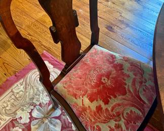 Late 1700s Queen Anne chairs with Fortuny silk seats