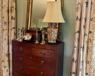 Stunning English mahogany chest with ivory keyholes 1870s