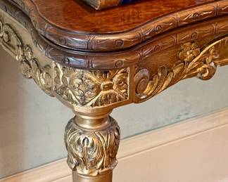 Italian marquetry hall table that converts to a dining table
