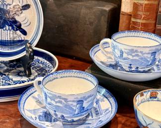 Early 19th C blue and white English china