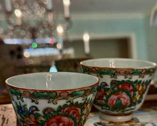 Antique Rose medallion teacups circa 1900