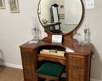 Vintage art deco waterfall style vanity with bench