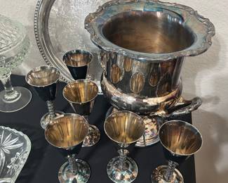 Silver plated wine chiller & goblets