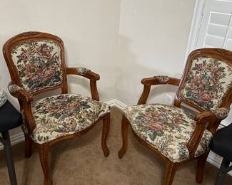Vintage Louis XV style tapestry arm chairs