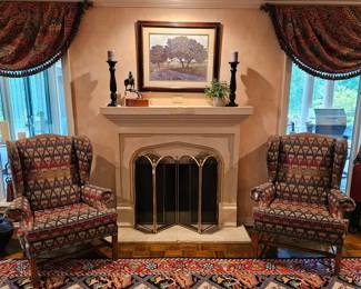 Wingback chairs and a fabulous rug!