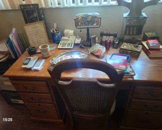 Desk with chair and misc office items