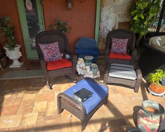 2 nice lg rattan rocking chairs,with ottomans