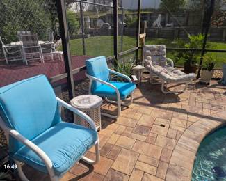 2 PVC Chairs and a lounger,plants small outside tsbles