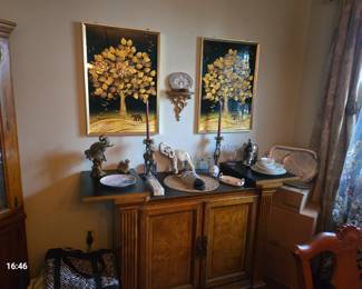 Nice bar buffet ,that folds closed , more Crystal pictures and misc dishes and statues.