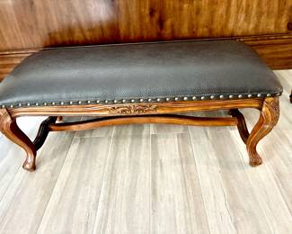 Black leather/wood bench