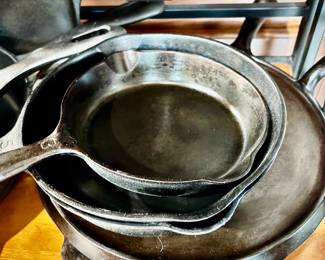 Wagner and Lodge cast iron skillets