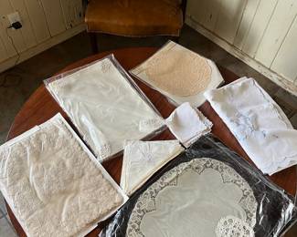 Assorted vintage placemats, napkins and table cloth. 100% linen, cotton and silk